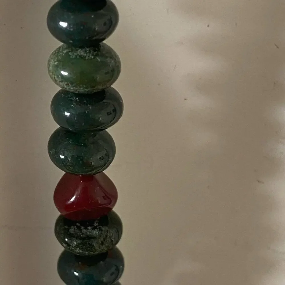 Vintage bloodstone sterling silver beaded pendant necklace - Picture 7 of 10